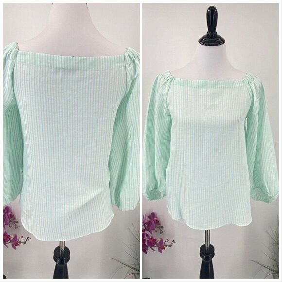 Massimo Dutti Boat Neck NWT Green White Candy Stripe - Picture 2 of 3